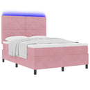 LED Box Spring Bed med madras Lyserød 160 x 200 cm Fløjl