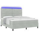 LED Box Spring Bed med madras Lysegrå 180 x 200 cm Fløjl
