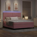 LED Box Spring Bed med madras Lyserød 180 x 200 cm Fløjl
