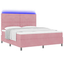 LED Box Spring Bed med madras Lyserød 180 x 200 cm Fløjl