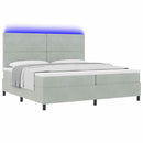LED Box Spring Bed med madras Lysegrå 200 x 200 cm Fløjl