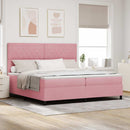 LED Box Spring Bed med madras Lyserød 200 x 200 cm Fløjl