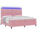 LED Box Spring Bed med madras Lyserød 200 x 200 cm Fløjl