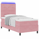 LED Box Spring Bed med hovedgærde Lyserød 90 x 190 cm Fløjl