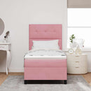 LED Box Spring Bed med madras Lyserød 100 x 200 cm Fløjl