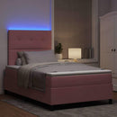 LED Box Spring Bed med madras Lyserød 120 x 200 cm Fløjl