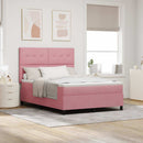 LED Box Spring Bed med madras Lyserød 140 x 190 cm Fløjl