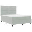 LED Box Spring Bed med madras Lysegrå 140 x 200 cm Fløjl