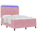 LED Box Spring Bed med madras Lyserød 160 x 200 cm Fløjl