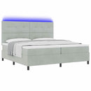 LED Box Spring Bed med madras Lysegrå 200 x 200 cm Fløjl
