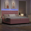 LED Box Spring Bed med madras Lyserød 200 x 200 cm Fløjl