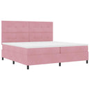 LED Box Spring Bed med madras Lyserød 200 x 200 cm Fløjl