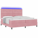 LED Box Spring Bed med madras Lyserød 200 x 200 cm Fløjl