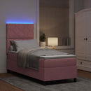 LED Box Spring Bed med madras Lyserød 80 x 200 cm Fløjl