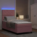 LED Box Spring Bed med hovedgærde Lyserød 90 x 190 cm Fløjl