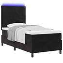 LED Box Spring Bed med madras Sort 100 x 200 cm Fløjl