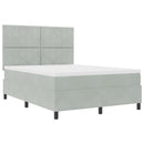 LED Box Spring Bed med madras Lysegrå 140 x 190 cm Fløjl