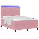 LED Box Spring Bed med hovedgærde Lyserød 140 x 190 cm Fløjl