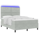 LED Box Spring Bed med madras Lysegrå 140 x 200 cm Fløjl