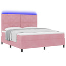 LED Box Spring Bed med hovedgærde Lyserød 180 x 200 cm Fløjl