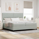 LED Box Spring Bed med hovedgærde Lysegrå 200 x 200 cm Fløjl