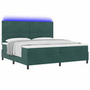LED Box Spring Bed med hovedgærde Mørkegrøn 200 x 200 cm Fløjl
