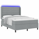 LED Box Spring Bed med madras Lysegrå 140 x 190 cm Stof