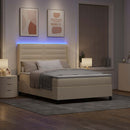 LED Box Spring Bed med madras Creme 140 x 190 cm Stof
