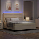 LED Box Spring Bed med madras Creme 180 x 200 cm Stof