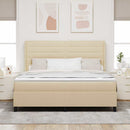 LED Box Spring Bed med madras Creme 180 x 200 cm Stof