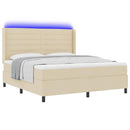 LED Box Spring Bed med madras Creme 180 x 200 cm Stof