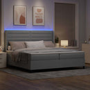 LED Box Spring Bed med madras Lysegrå 200 x 200 cm Stof