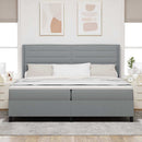 LED Box Spring Bed med madras Lysegrå 200 x 200 cm Stof