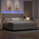 LED Box Spring Bed med madras Gråbrun 200 x 200 cm Stof