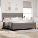 LED Box Spring Bed med madras Gråbrun 200 x 200 cm Stof