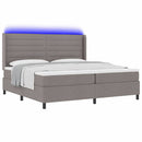 LED Box Spring Bed med madras Gråbrun 200 x 200 cm Stof