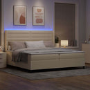 LED Box Spring Bed med madras Creme 200 x 200 cm Stof