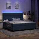 LED Box Spring Bed med madras Blå 200 x 200 cm Stof