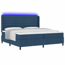LED Box Spring Bed med madras Blå 200 x 200 cm Stof