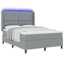 LED Box Spring Bed med madras Lysegrå 140 x 190 cm Stof