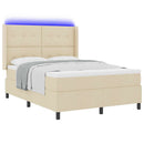 LED Box Spring Bed med madras Creme 140 x 190 cm Stof