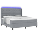 LED Box Spring Bed med madras Lysegrå 180 x 200 cm Stof