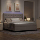 LED Box Spring Bed med madras Gråbrun 180 x 200 cm Stof