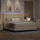 LED Box Spring Bed med madras Creme 180 x 200 cm Stof