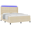 LED Box Spring Bed med madras Creme 180 x 200 cm Stof