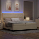 LED Box Spring Bed med madras Creme 200 x 200 cm Stof