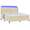 LED Box Spring Bed med madras Creme 200 x 200 cm Stof