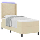 LED Box Spring Bed med hovedgærde Creme 90 x 190 cm Stof