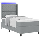 LED Box Spring Bed med hovedgærde Lysegrå 90 x 200 cm Stof