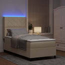 LED Box Spring Bed med hovedgærde Creme 90 x 200 cm Stof
